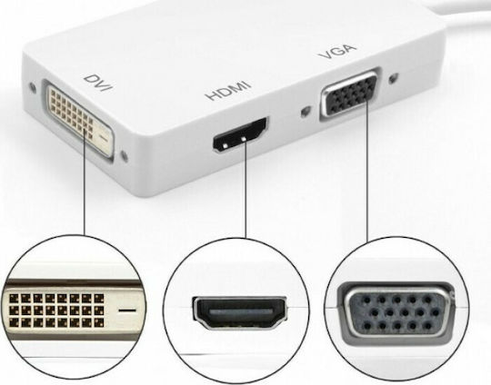 Techly Μετατροπέας DisplayPort male σε DVI-D / HDMI / VGA female Λευκό 1τμχ IADAP DP-COMBOF2