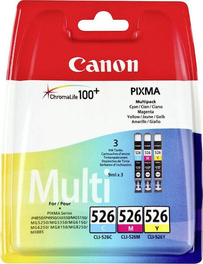 Canon CLI-526 Original Pack of 3 InkJet Printer Inks Yellow / Cyan / Magenta (4541B006)