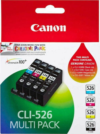 Canon CLI-526 Original Pack of 3 InkJet Printer Inks Yellow / Cyan / Magenta (4541B009)