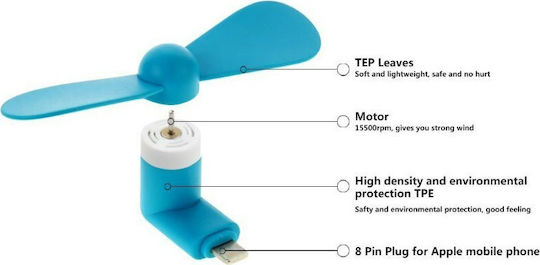 Lightning mini Fan Blue Ανεμιστηράκι Κινητού Lightning Μπλε