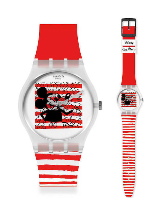 Swatch Mouse Mariniere Ρολόι Μπαταρίας με Καουτσούκ Λουράκι