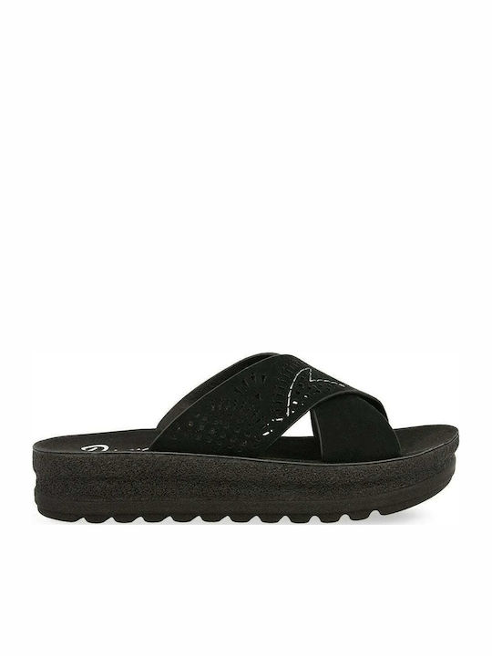 Δερμάτινα Γυναικεία Σανδάλια Flatforms Μαύρα