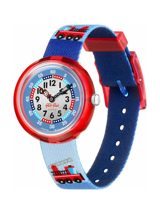 FlikFlak Kinder-Analoguhr City of Life Firestruck mit Stoffarmband Hellblau