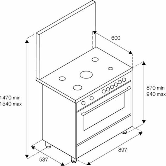 La Germania AMN96 5 E X V Κουζίνα 115lt με Εστίες Υγραερίου Π90εκ. Inox