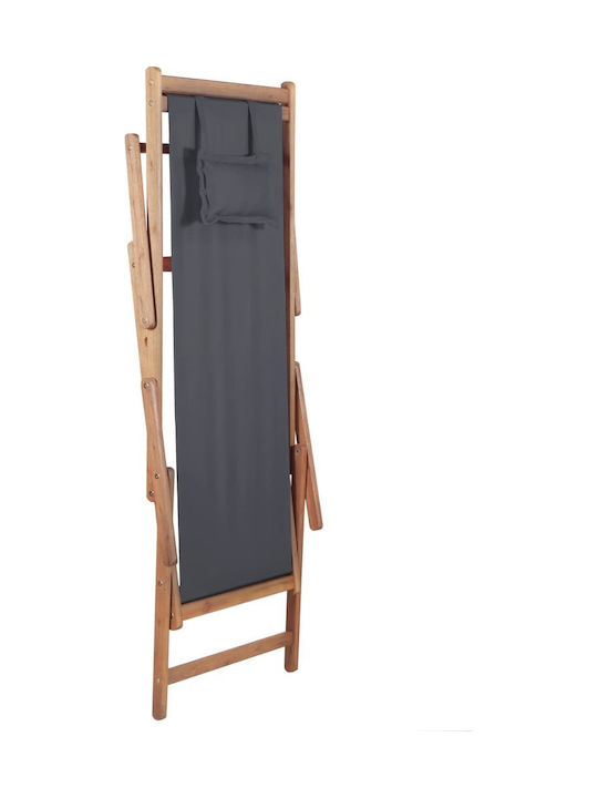 Deckchairs Wooden with Armrest & Gray Fabric 127x60x95cm