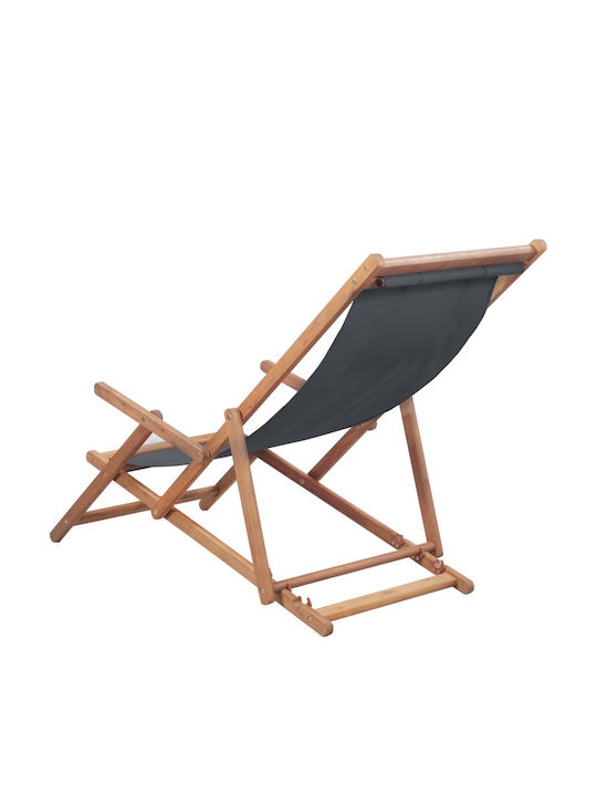 Deckchairs Wooden with Armrest & Gray Fabric 127x60x95cm