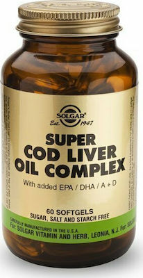 Solgar Super Cod Liver Oil Complex with Added EPA/DHA, A & D Ulei de morun 60 softgels