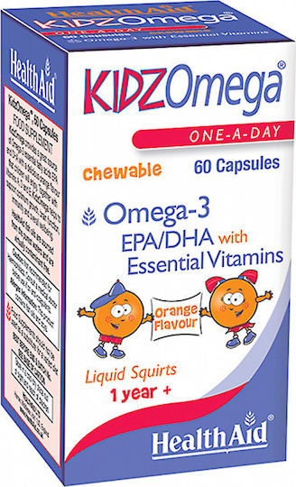 Health Aid KidzOmega One A Day Kautabletten Omega 3 Fischöl Geeignet für Kinder 60 Stück mit Geschmack Orange