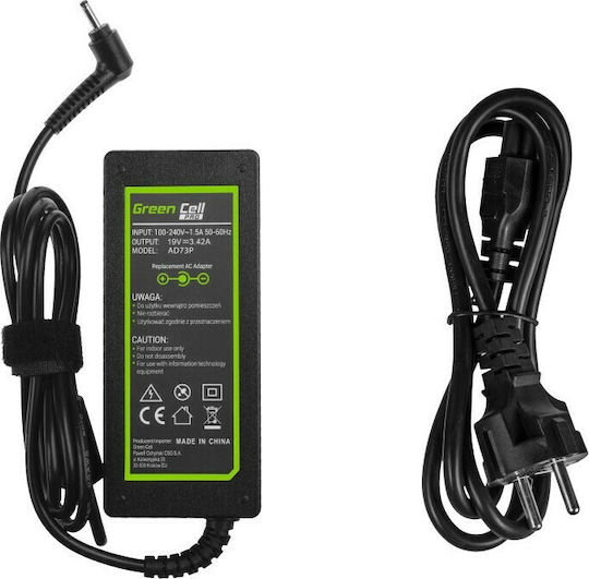 Green Cell Laptop Charger 65W 19V 3.42A for Samsung with Detachable Power Cord