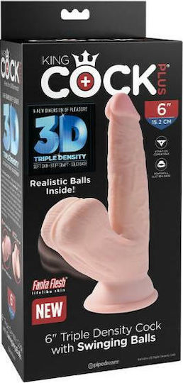 King Cock Triple Density Ρεαλιστικό Dildo με Όρχεις και Βεντούζα Flesh 15cm