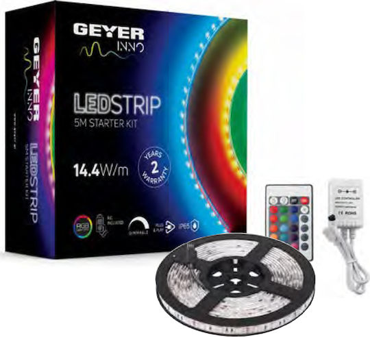 Geyer Waterproof LED Strip 12V RGB Light 5m with Power Supply & Remote Control