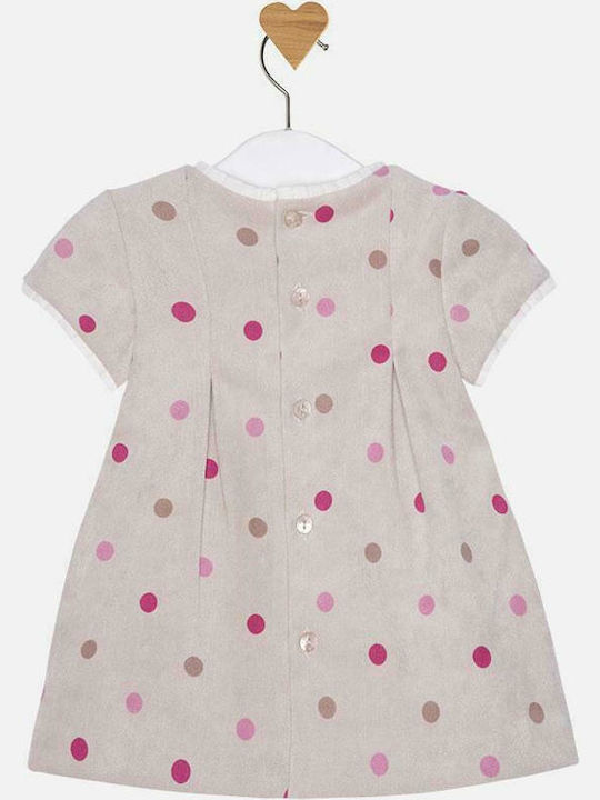 Mayoral Kids Dress Polka Dot Short Sleeve Beige