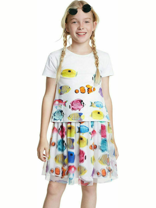 Desigual Kids Dress Short Sleeve White