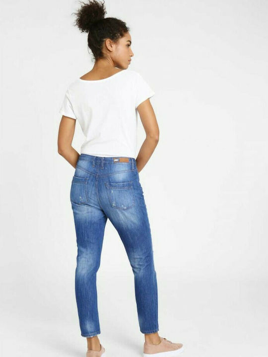 Funky Buddha Women's Jean Trousers Mid Rise with Rips in Slim Fit