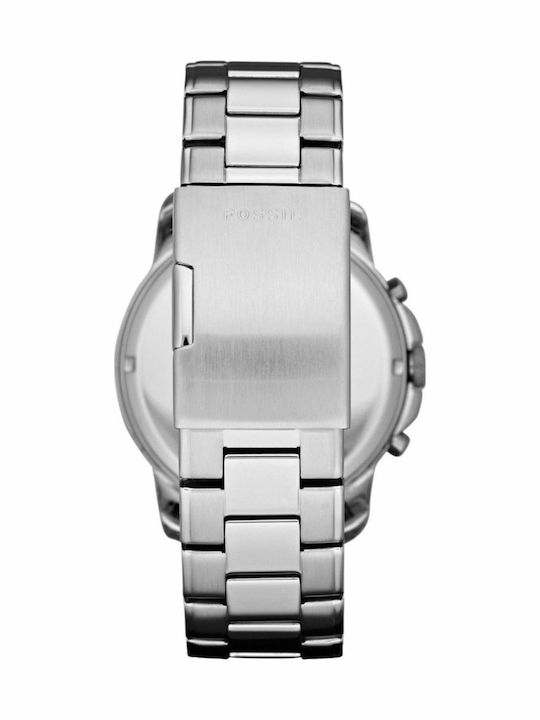 Fossil Herrenuhr 44mm Chronograph Batterie mit Silber Metallarmband