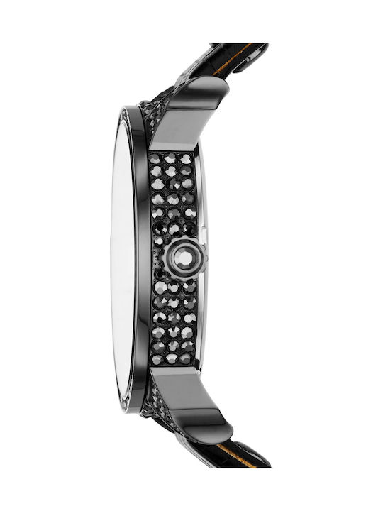 Diesel Mini Daddy Crystals Watch Battery with Black Leather Strap