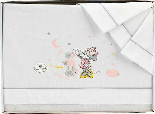 Interbaby Baby Bettlaken mit Angepasst Minnie Weiß 80x140cm