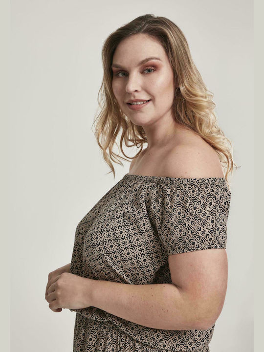 TB2606 Γυναικείο Off-Shoulder Ολόσωμο Σορτς Μπεζ