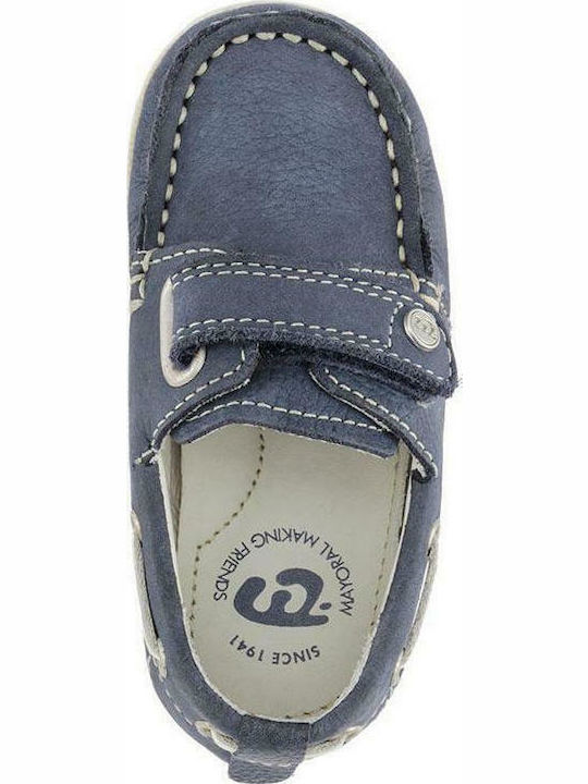 Boys Leather Moccasins with Velcro Navy Blue