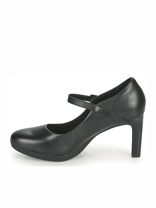 Leather Pointed Toe Black High Heels with Strap Ambyr Shine