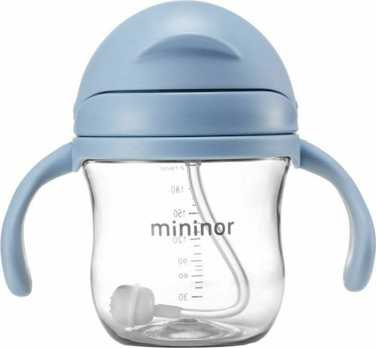 Mininor Παιδικό Ποτηράκι με Λαβές και Καλαμάκι από Πλαστικό Γαλάζιο 220ml για 6m+