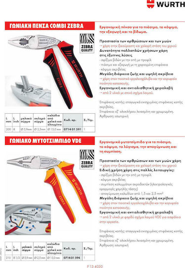 Wurth Combi Zebra Πένσα Πλάγια Ηλεκτρολόγου Μήκους 200mm
