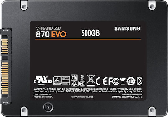 Samsung 870 Evo SSD 500GB Тип 2.5'' със Свързване SATA III MZ-77E500B/EU