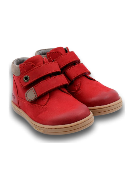 Kickers Kids Leather Boots with Hoop & Loop Closure Red