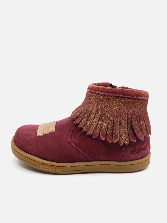 Kickers Kids Suede Anatomic Boots with Zipper Burgundy