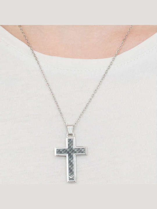 Emporio Armani Black Men's Cross from Steel with Chain