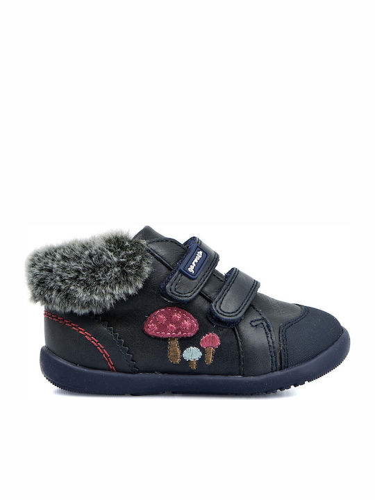 Garvalin Kids Leather Anatomic Boots with Hoop & Loop Closure Navy Blue