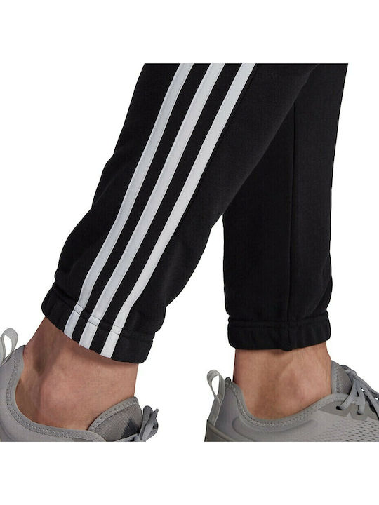 Essentials 3 Stripes Παντελόνι Φόρμας με Λάστιχο Μαύρο