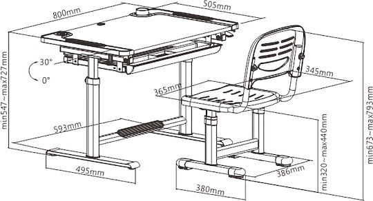 Birou Pentru Copii Alb 80x50.5x54.7-72.7cm