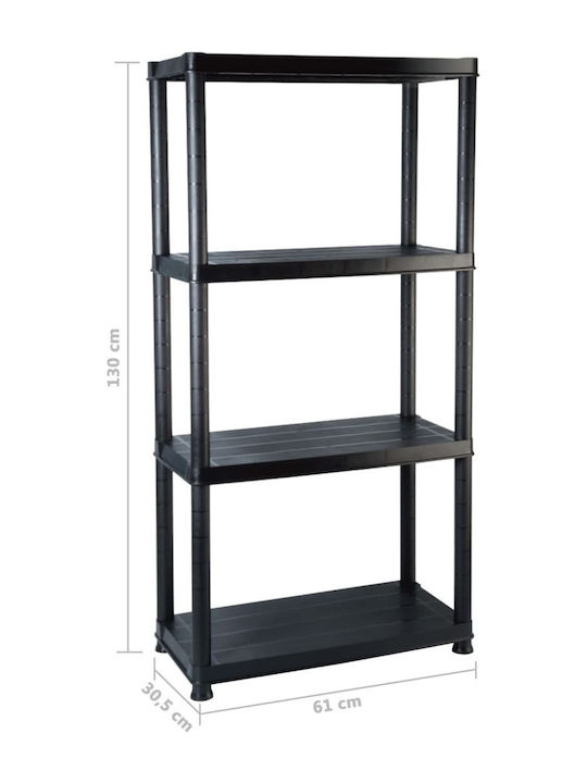 Plastic Outdoor Shelving Unit with 4 Shelves Black 61x30.5x130cm