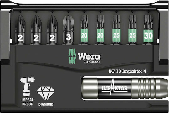 Wera Σετ 10 Μύτες Κατσαβιδιού Allen / Σταυρός Σετ Βιδώματος Bit-Check 10
