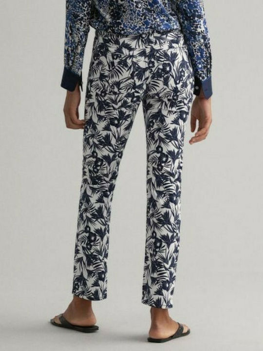 Gant Women's Cotton Trousers in Slim Fit Floral Navy Blue