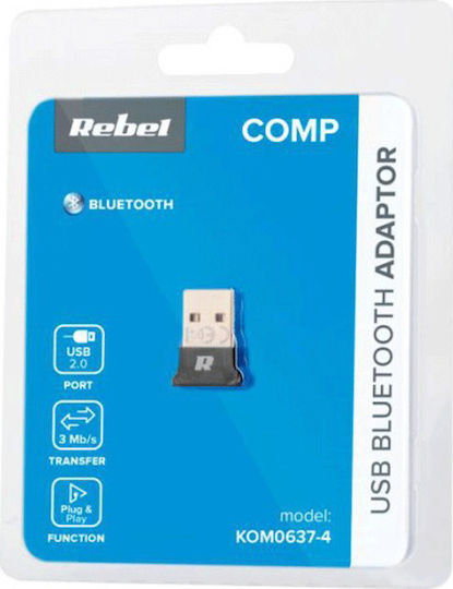 Rebel USB Bluetooth 4.0 Adapter up to 10m Range (KOM0637-4)