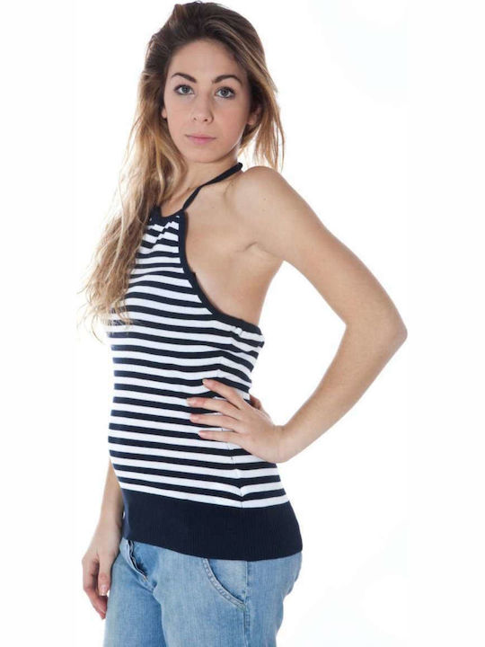 Datch Women's Summer Blouse Cotton with Straps Striped Navy Blue