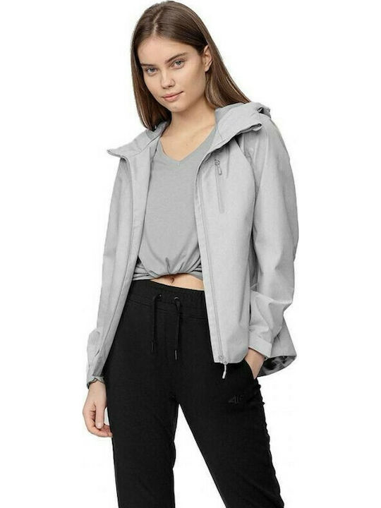 4F Women's Short Sports Jacket for Winter with Hood Gray