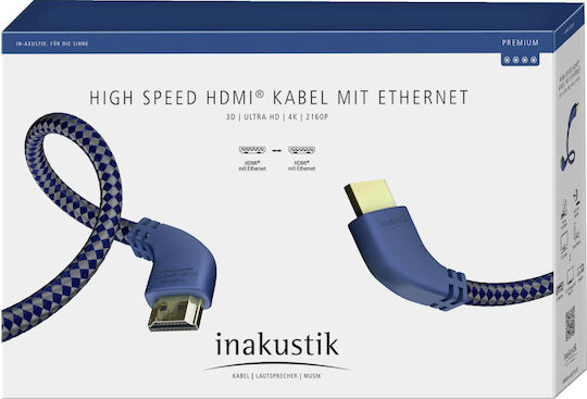 Inakustik HDMI 2.0 Premium High Speed 4K 60Hz HDR Kabel HDMI-Stecker - HDMI-Stecker 2m Blauer