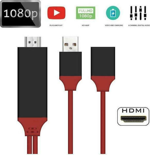 Anga Cablu HDMI De Sex Masculin - Fulger Masculin 2m Roșu