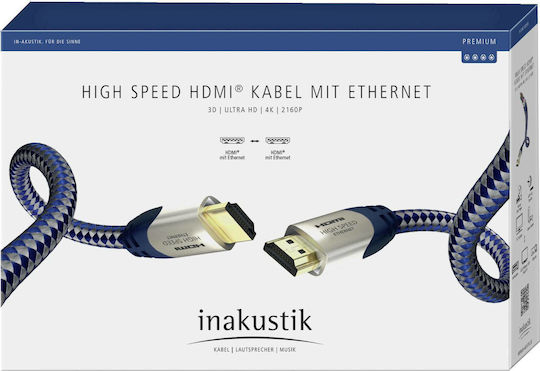 Inakustik HDMI 2.0 Premium High Speed 4K 60Hz HDR Kabel HDMI-Stecker - HDMI-Stecker 3m Blauer