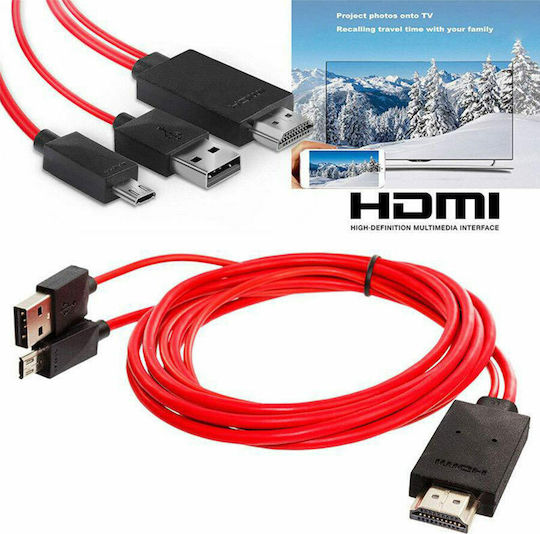 HDMI-Kabel männlich - Micro-USB-Stecker 1m Rote