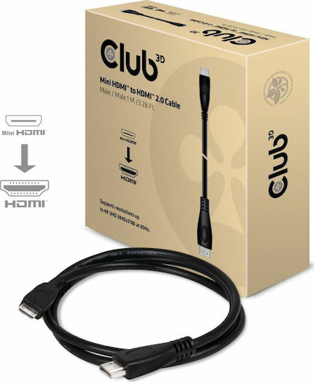 Club3D HDMI 2.0 Premium High Speed 4K 60Hz HDR Cable HDMI male - mini HDMI male 1m Μαύρο