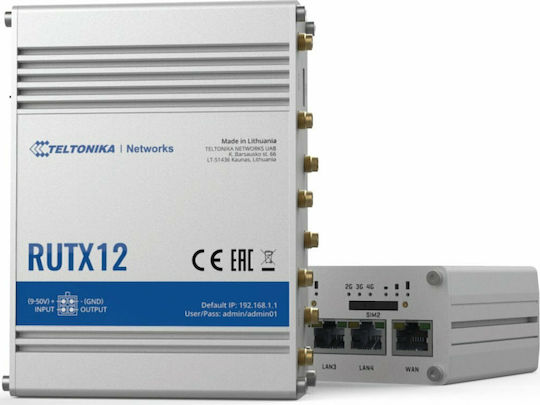 Teltonika RUTX12 v1 Ασύρματο 4G Router Wi‑Fi 5 με 5 Θύρες Gigabit