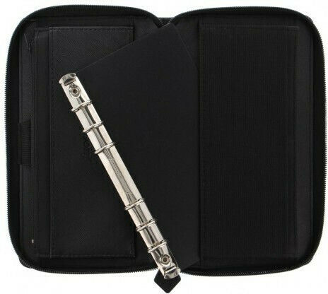 Filofax Saffiano Personal Compact Zip Weekly Organizer Black Leather 12.5x20.8cm