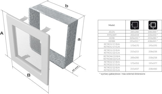 Kratki Square Fireplace Air Shutter Gray 17x17cm