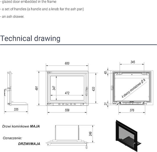 Kratki ANTEK MAJA Χαλύβδινη Πρόσοψη Τζακιού 60x49.1cm