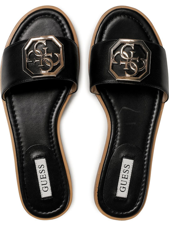 Leder Flache Sandalen für Damen in Schwarz Farbe