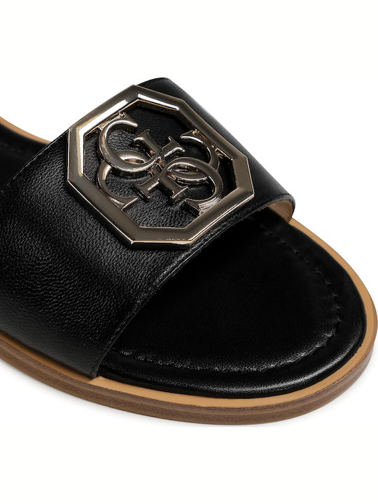 Leder Flache Sandalen für Damen in Schwarz Farbe